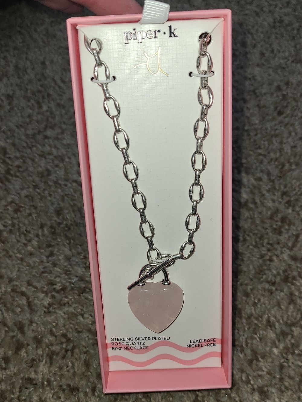 Piper Rose Quartz Heart Pendant Chain Necklace in Silver and Pink